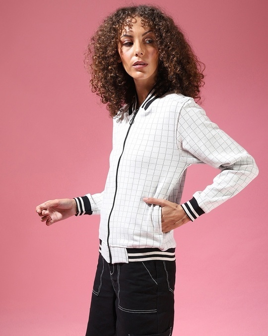 Shop Women's White Checkered Regular Fit Jackets-Full