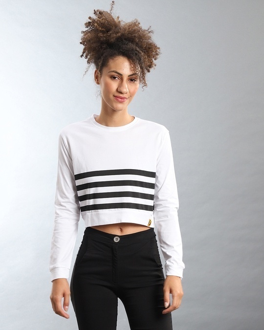 Shop Women's White Striped Regular Fit Top-Front