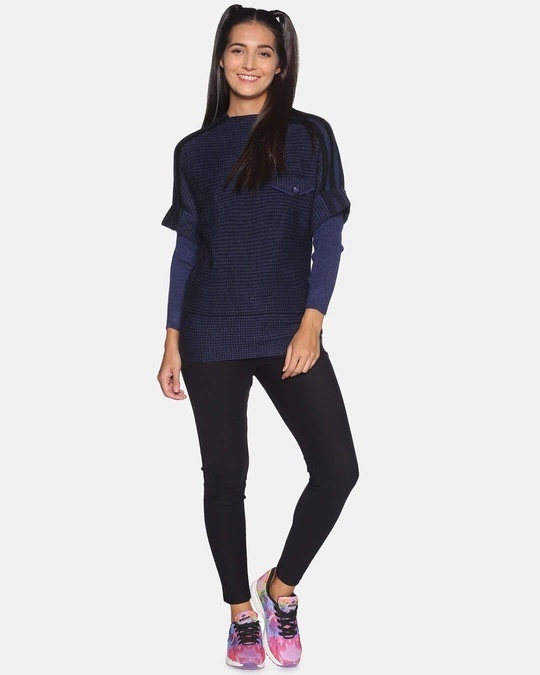 Shop Women's Self Design Navy Blue Stylish Casual Sweaters-Full
