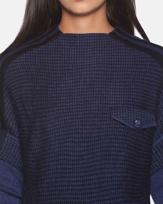 Shop Women's Self Design Navy Blue Stylish Casual Sweaters