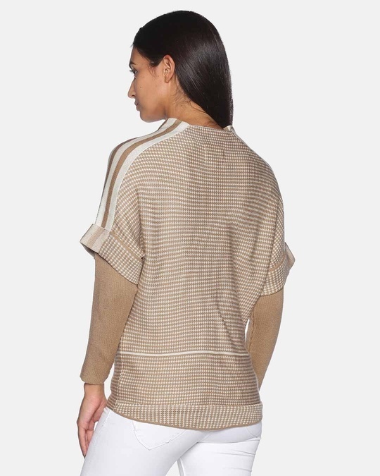 Shop Women's Self Design Golden Brown Stylish Casual Sweaters-Design