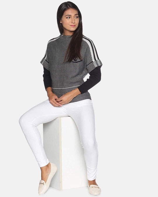 Shop Women's Self Design Stylish Black Casual Sweaters-Full