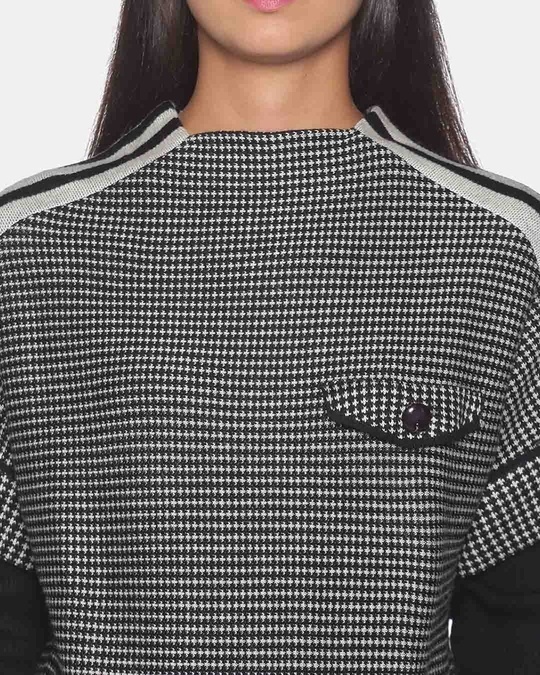 Shop Women's Self Design Stylish Black Casual Sweaters