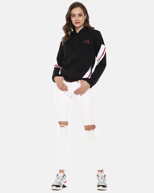 Shop Women's Black Self Design Stylish Casual Sweatshirt