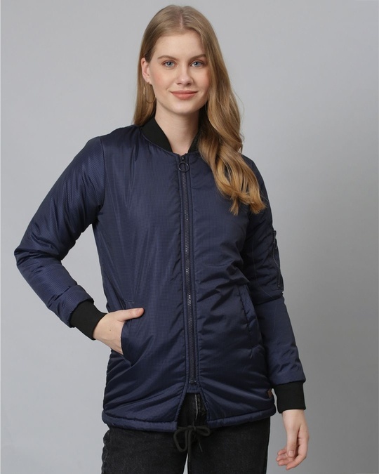 Shop Women's Blue Stylish Casual Bomber Jacket-Front