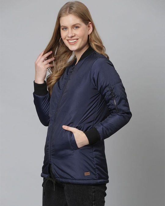 Shop Women's Blue Stylish Casual Bomber Jacket-Design