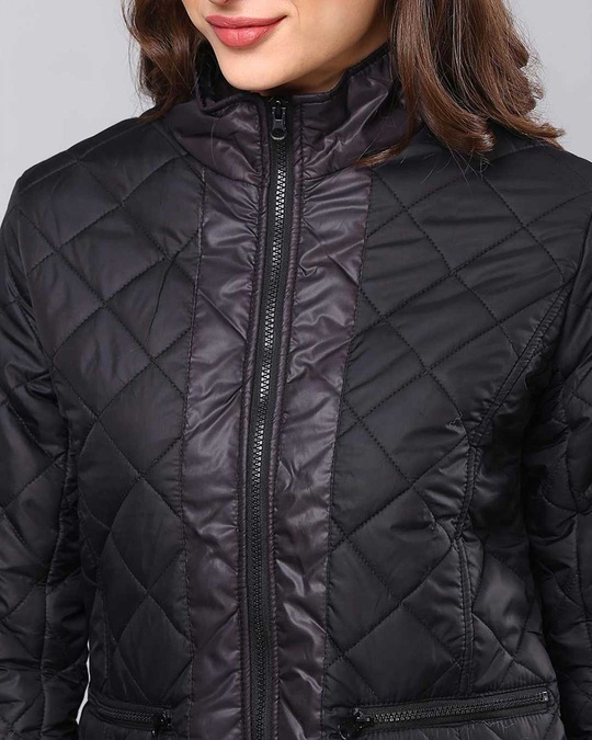Shop Women's Black Stylish Casual Bomber Jacket-Full