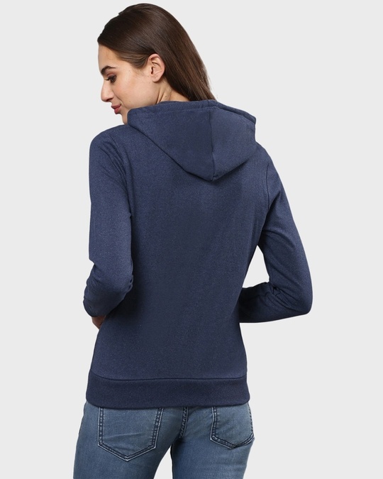 Shop Women's Blue Solid Stylish Casual Hooded Sweatshirt-Back