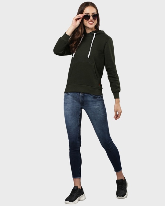 Shop Women's Green Solid Stylish Casual Hooded Sweatshirt