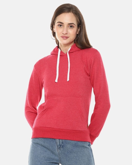 Shop Women's Maroon Solid Stylish Casual Hooded Sweatshirt-Front
