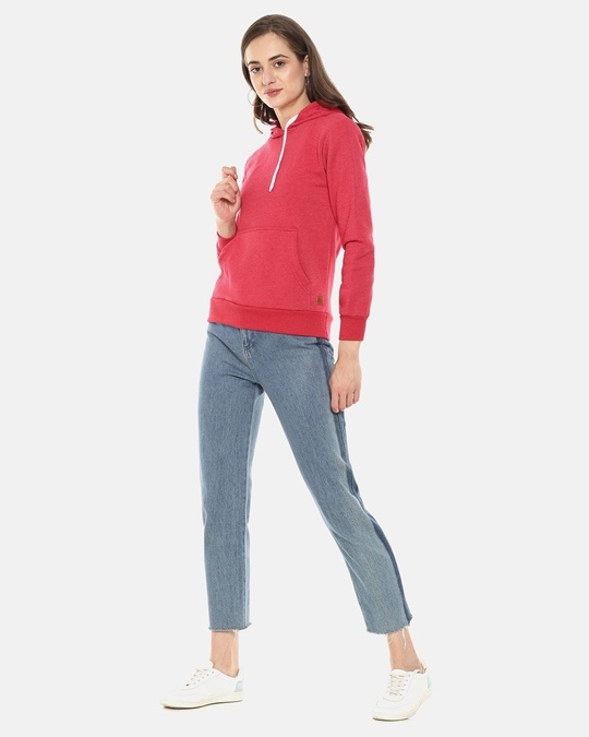 Shop Women's Maroon Solid Stylish Casual Hooded Sweatshirt