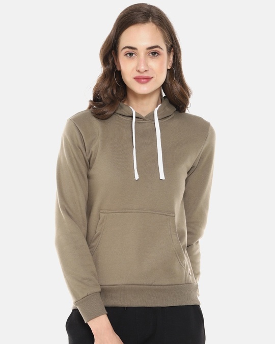 Shop Women's Green Solid Stylish Casual Hooded Sweatshirt-Front