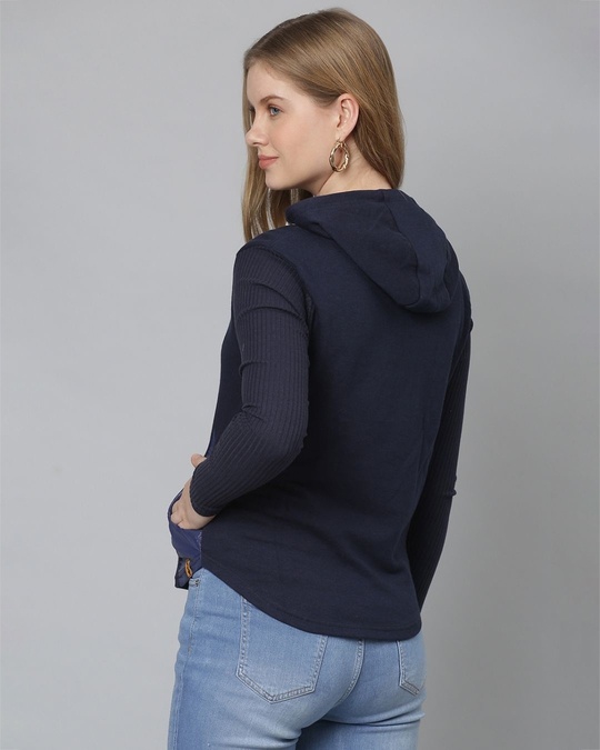 Shop Women's Blue Solid Stylish Casual Jacket-Back