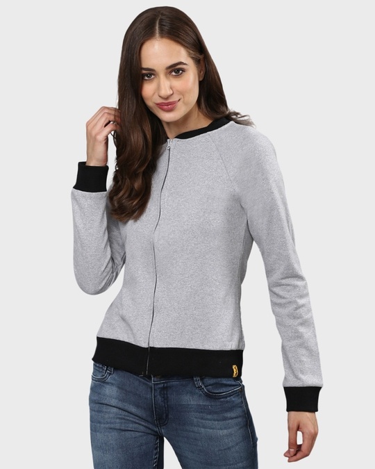 Shop Women's Grey Solid Stylish Casual Sweatshirt-Front