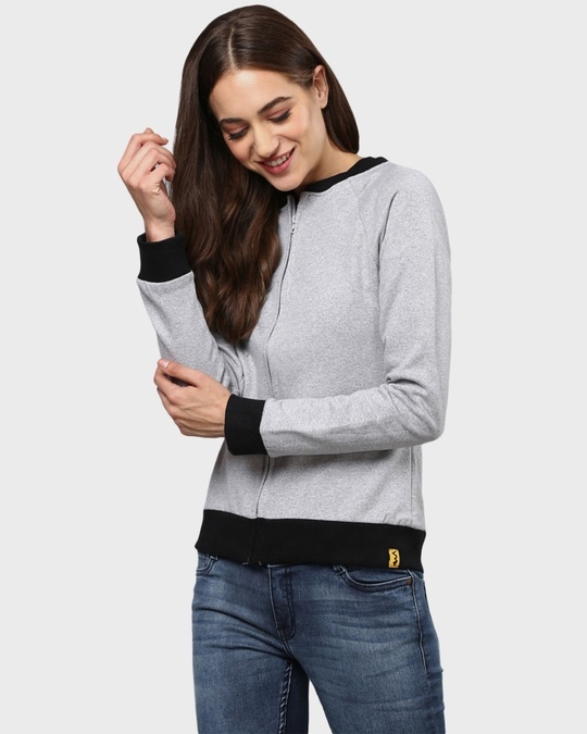 Shop Women's Grey Solid Stylish Casual Sweatshirt-Design
