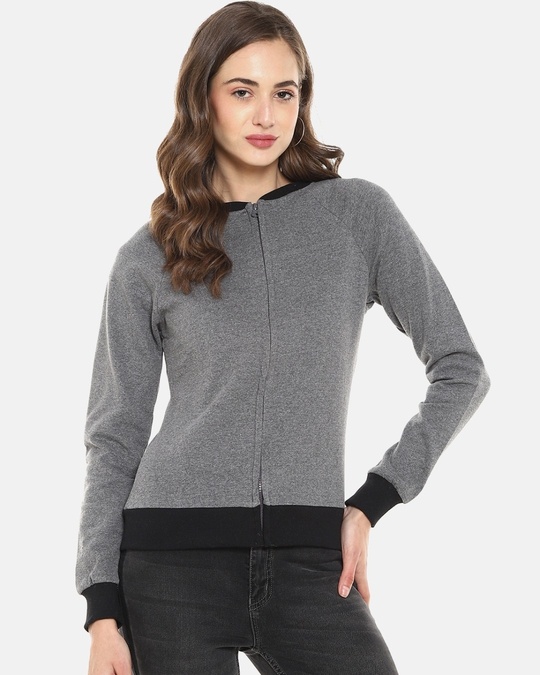 Shop Women's Black Solid Stylish Casual Sweatshirt-Front
