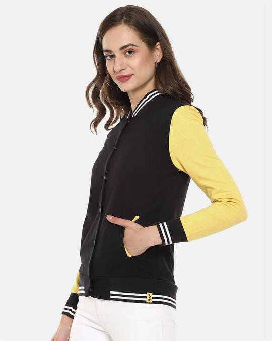 Shop Women's Yellow & Black Stylish Casual Varsity jacket-Full