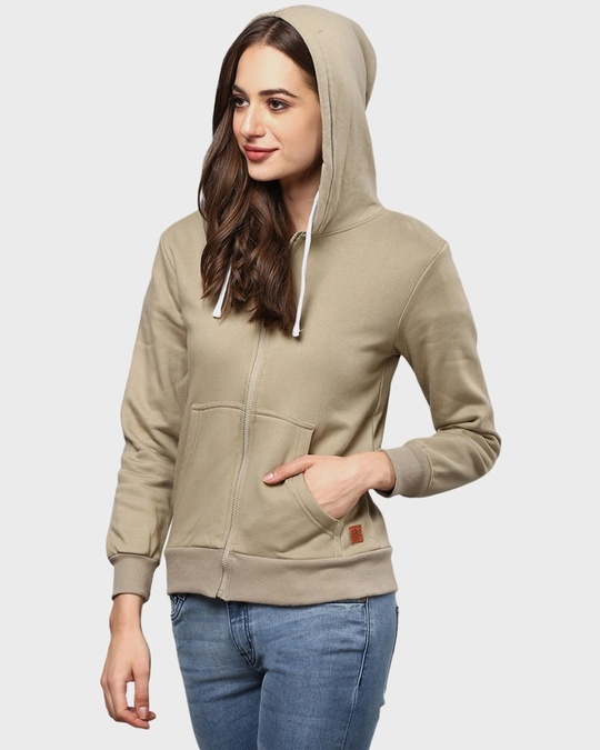 Shop Women's Green Solid Stylish Casual Zipper Hooded Sweatshirt-Design