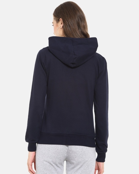 Shop Women's Blue Solid Stylish Casual Zipper Hooded Sweatshirt-Back