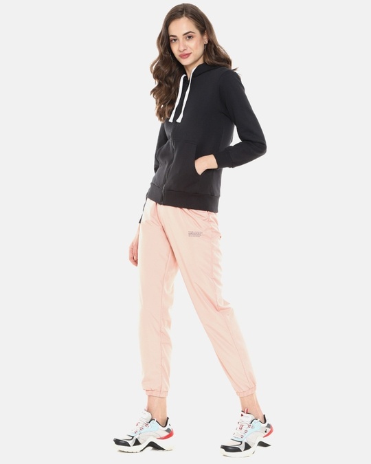 Shop Women's Black Solid Stylish Casual Zipper Hooded Sweatshirt