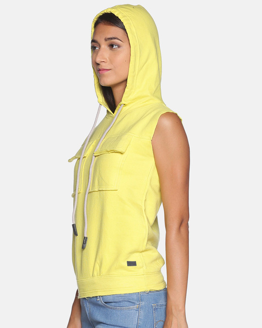 Shop Women's Solid Yellow Stylish Sleeveless Casual Sweatshirt-Back