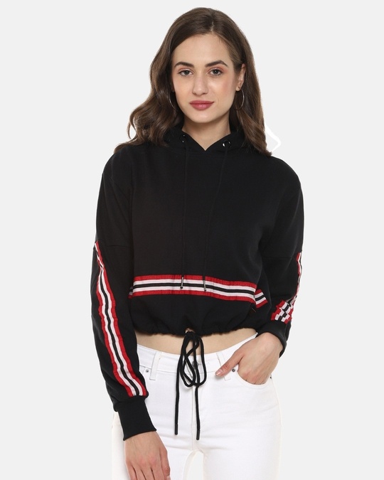 Shop Women's Black Striped Stylish Casual Sweatshirt-Front