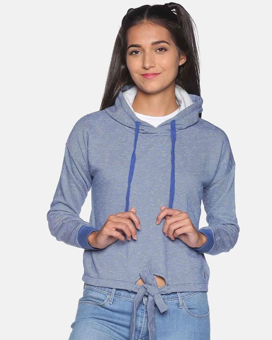 Shop Women's Striped Blue Stylish Casual Sweatshirt-Front