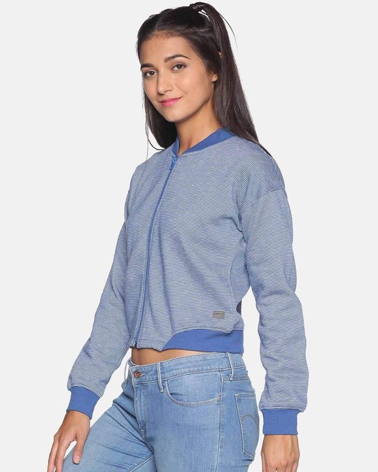 Shop Women's Striped Blue Stylish Casual Sweatshirt-Back