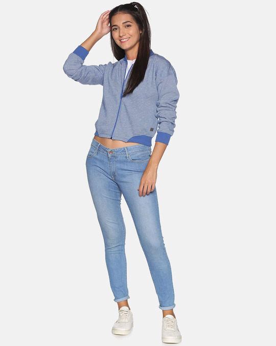Shop Women's Striped Blue Stylish Casual Sweatshirt-Full