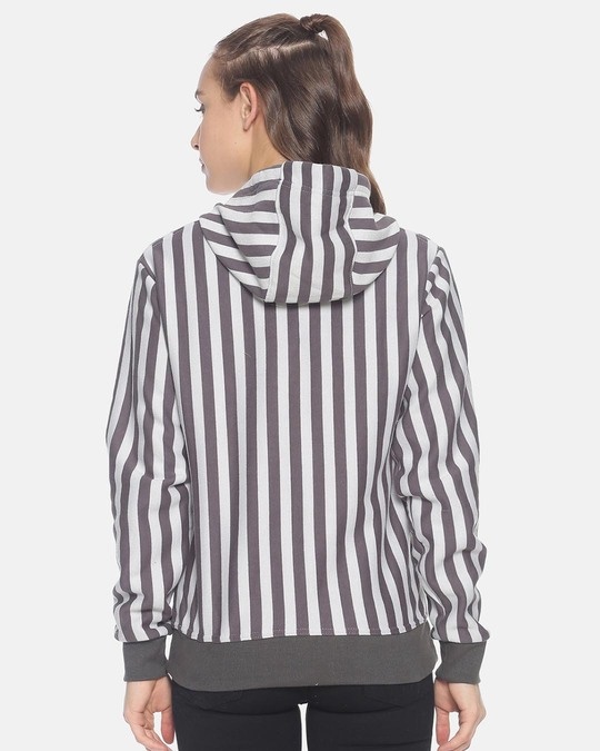 Shop Women Stylish Striped Hooded Sweatshirt-Full
