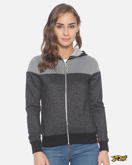 Shop Women Stylish Zipper Hooded Sweatshirt-Front