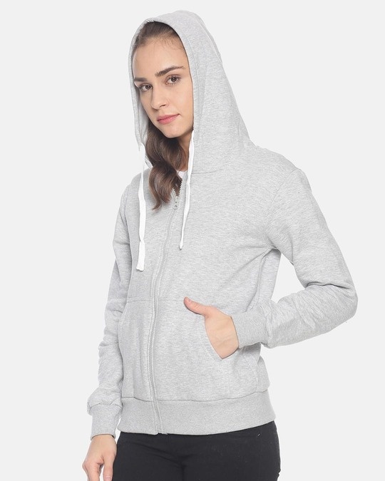 Shop Women Stylish Zipper Solid Hooded Sweatshirt-Design