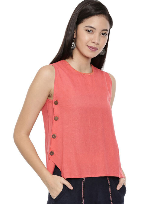 Shop Women's Red Abstract Sleeveless Top-Back