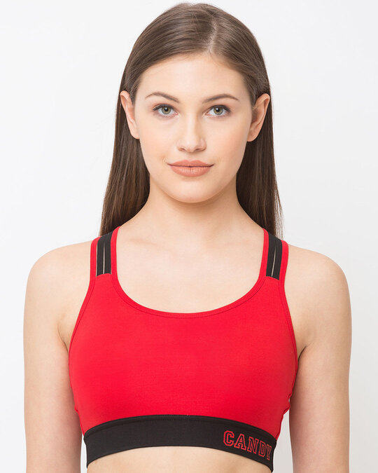 Buy Candyskin Women's Red High Impact Cotton Padded Wirefree Sports Bra