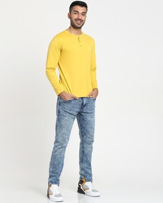 Shop Ceylon Yellow Full Sleeve Henley T-Shirt-Full
