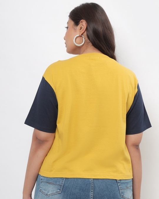 Shop Women's Ceylon Yellow Color Block Relaxed Fit  Plus Size T-shirt-Design