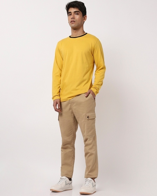 Shop Ceylon Yellow Full Sleeve Varsity T-shirt-Full