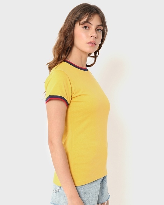 Shop Women's Yellow Varsity Half Sleeve Round Neck T-shirt-Back