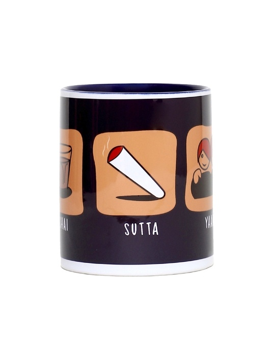 Shop Chai Sutta aur Yaari  Ceramic Mug,  (320ml, Black, Single Piece)-Design