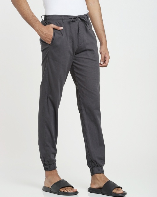 Shop Charcoal Grey Cotton Joggers Pants-Back