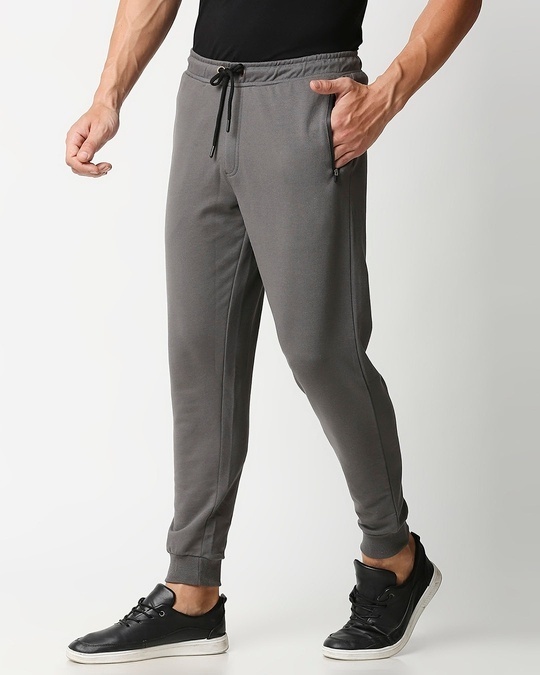 Shop Charcoal Grey Jogger Pants With Zipper-Back