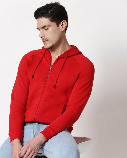 Shop Chili Pepper Stylised Panel Zipper Hoodie-Front