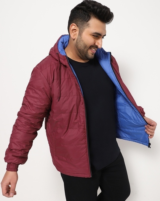 Shop Chilli Pepper-Maroon Banner Plus Size Puffer Jacket-Front