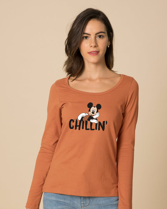 Shop Chilling Mickey Scoop Neck Full Sleeve T-Shirt (DL)-Front