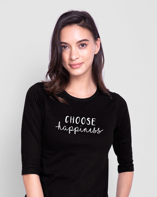 Shop Choose Happiness Round Neck 3/4th Sleeve T-Shirt-Front