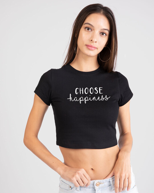 Shop Choose Happiness Round Neck Crop Top T-Shirt-Front