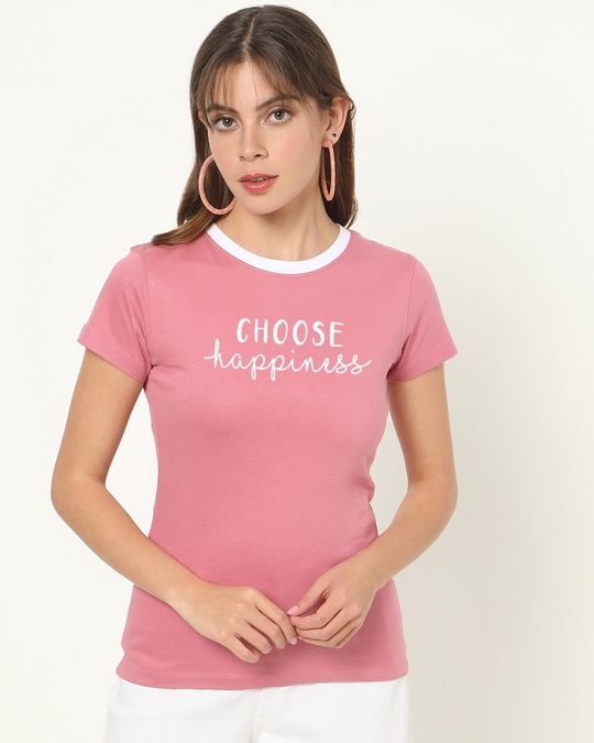 Shop Choose Happiness Varsity Half Sleeve T-shirt-Front