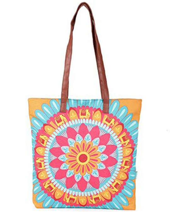 Shop Women's Yellow Blooming Mandala Tote Bag-Front