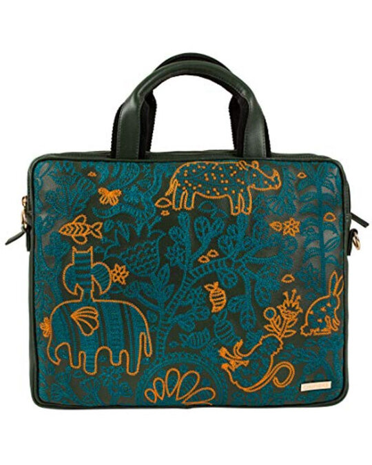 Shop Women's Blue Bohemian Jungle Embroidered Laptop Bag-Back