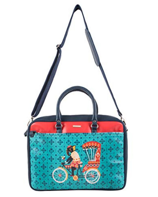 Shop Women's Blue Elephant On Rickshaw Laptop Bag